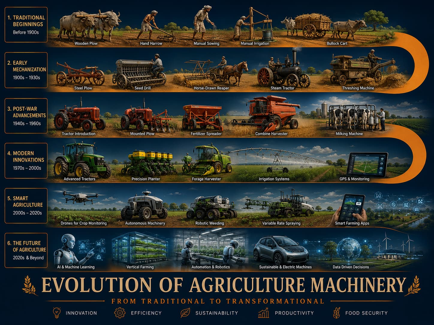 Agriculture evolution timeline from traditional farming to modern agri technology