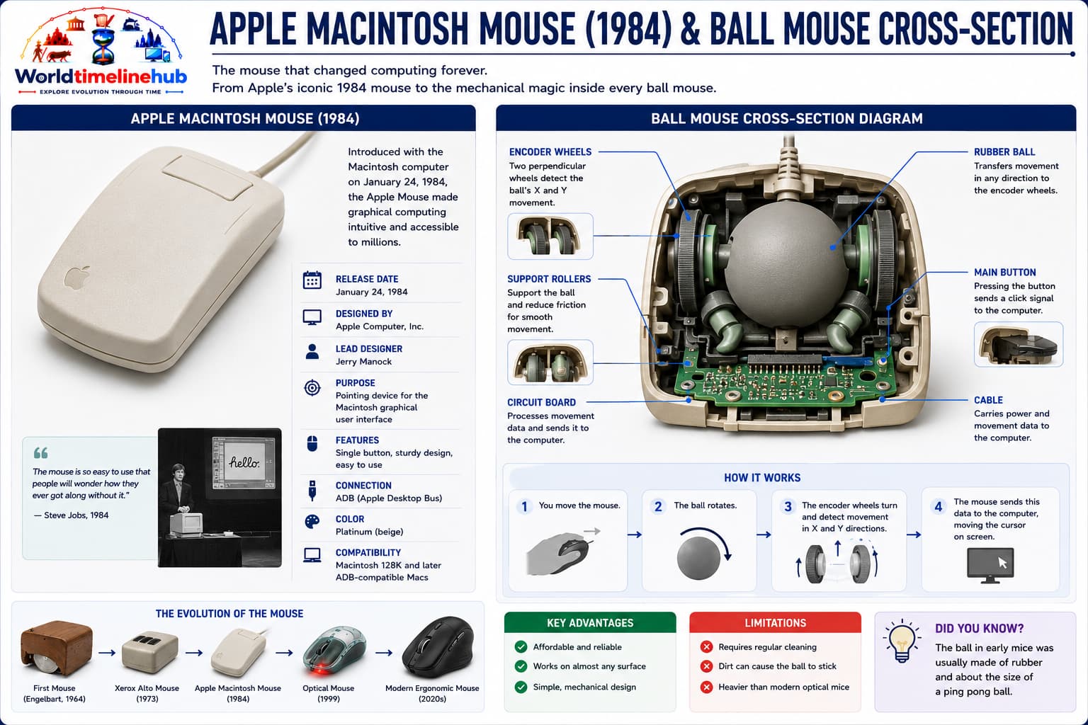 Mechanical ball mouse with internal rollers that read X and Y movement
