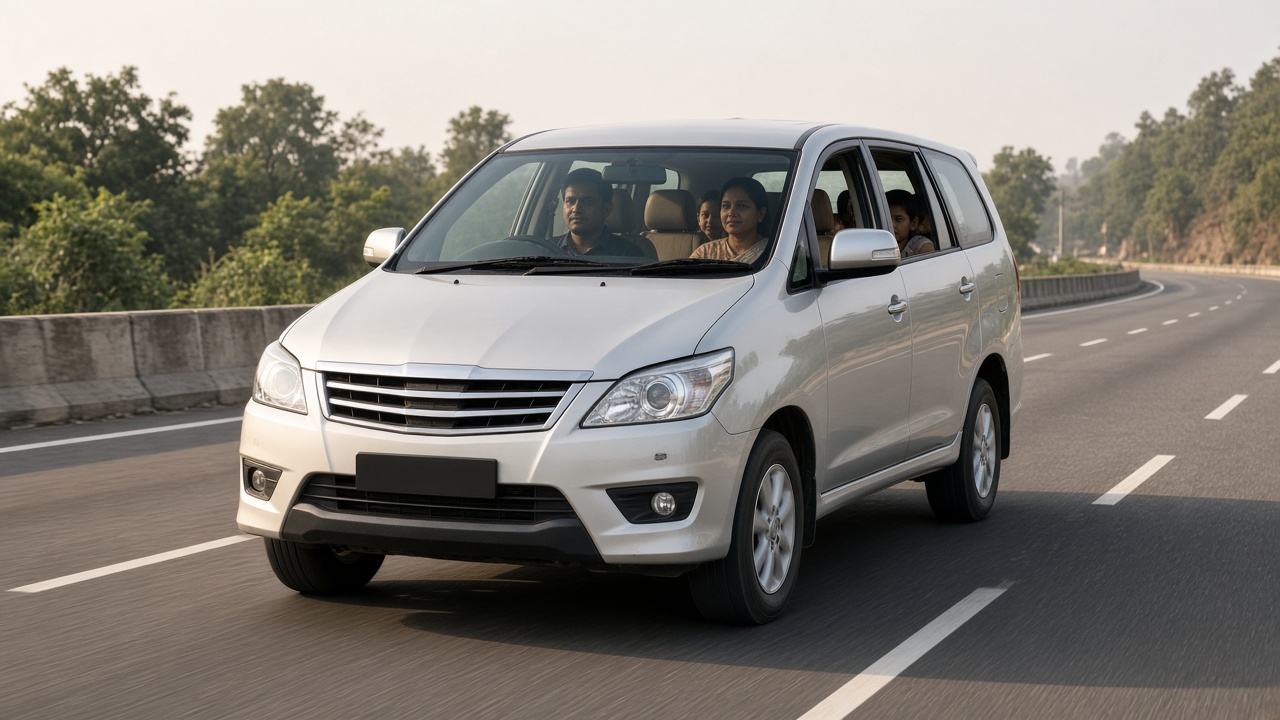 Indian MUV people-carrier family vehicle on a highway with passengers